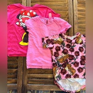 Disney Pink Short Sleeve Tees for Kids Minnie, Belle, Rose - Size XS 4/5